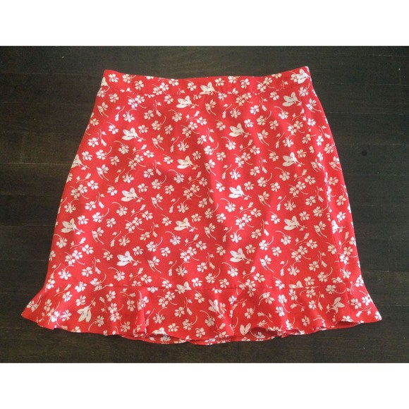 J. Crew Mercantile Red Floral Flounce Ruffle Mini Skirt Size 8 - Picture 1 of 3